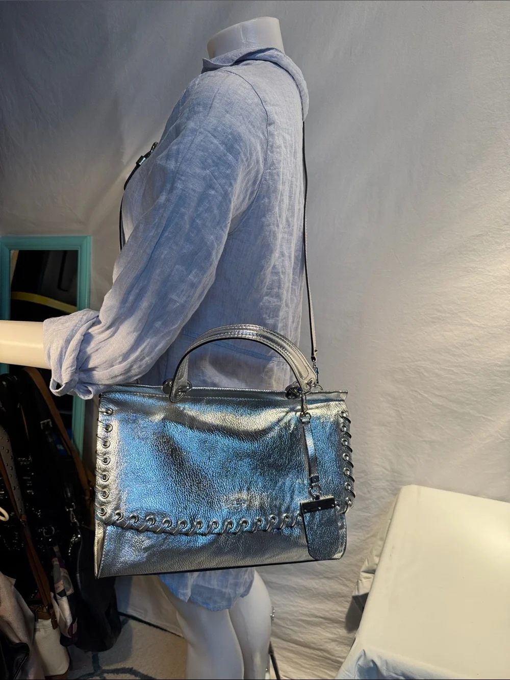 New Guess Metallic Silver Shoulder Bag